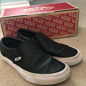 Black Leather Slip On Vans (women)